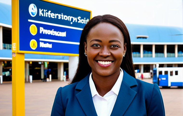 **

"A professional businesswoman in a modest business suit, standing in front of the Kigali International Airport terminal. She is smiling confidently. Background includes airport signage and other travelers. Fully clothed, appropriate attire, safe for work, perfect anatomy, natural proportions, professional photography, high quality, family-friendly."

**