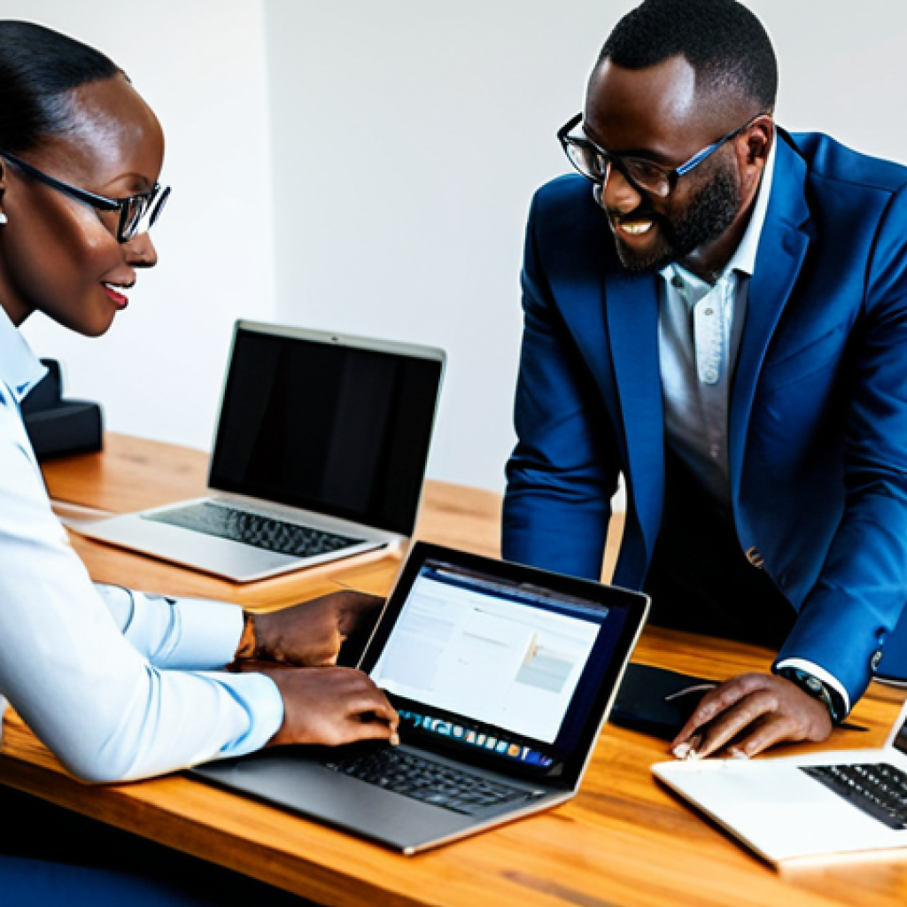 **

"A group of Rwandan entrepreneurs, fully clothed in professional attire, collaborating on laptops and tablets in a modern co-working space, showcasing online marketplace sales data on a large screen, safe for work, appropriate content, family-friendly, perfect anatomy, correct proportions, well-formed hands, professional photography, high quality, natural pose."

**