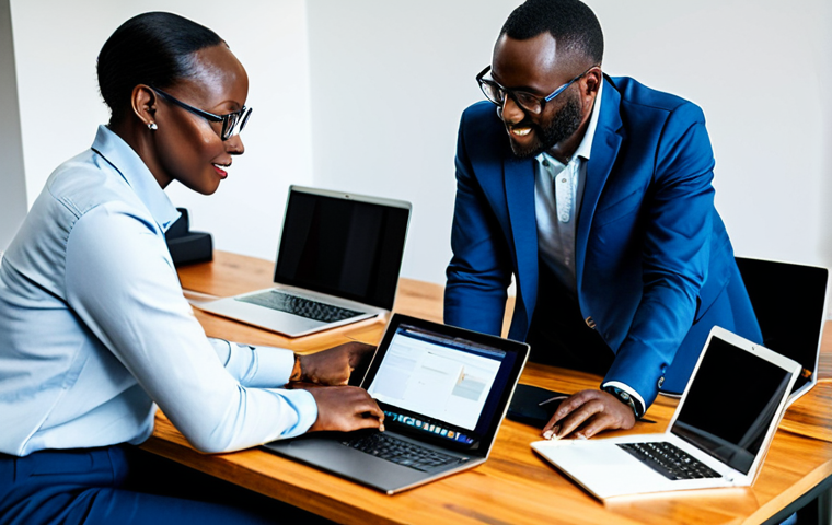 **

"A group of Rwandan entrepreneurs, fully clothed in professional attire, collaborating on laptops and tablets in a modern co-working space, showcasing online marketplace sales data on a large screen, safe for work, appropriate content, family-friendly, perfect anatomy, correct proportions, well-formed hands, professional photography, high quality, natural pose."

**