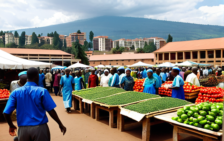 Rwanda's Economic Growth**

"A bustling market scene in Kigali, Rwanda, showcasing local crafts and agricultural products (coffee, tea). Modern buildings are visible in the background. People are fully clothed in professional and modest attire, engaging in trade and commerce. The scene represents economic growth and international trade agreements. Safe for work, appropriate content, perfect anatomy, natural proportions, professional photography, high quality."

**