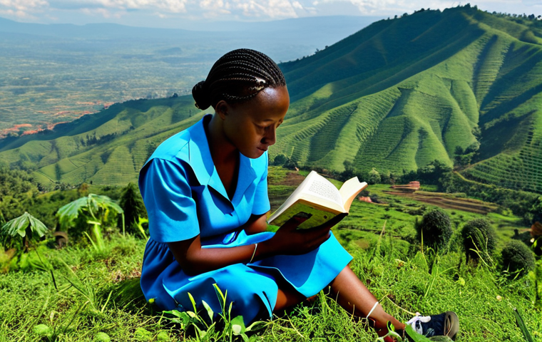 르완다의 문학과 시 - **口承文学の語り部**

    ルワンダの伝統的な村で、老人が子供たちに物語を語っている。老人は伝統的な衣装を身に着け、表情豊かに物語を語っている。子供たちは興味津々に老人の話に聞き入っている。背...