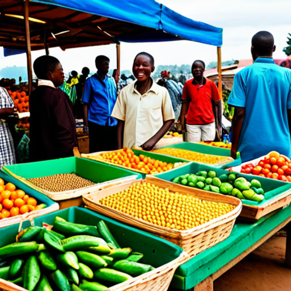르완다에서의 로컬 투어 - **Vibrant Rwandan Market Scene:** A bustling marketplace in Kigali, Rwanda. Focus on the colorful di...