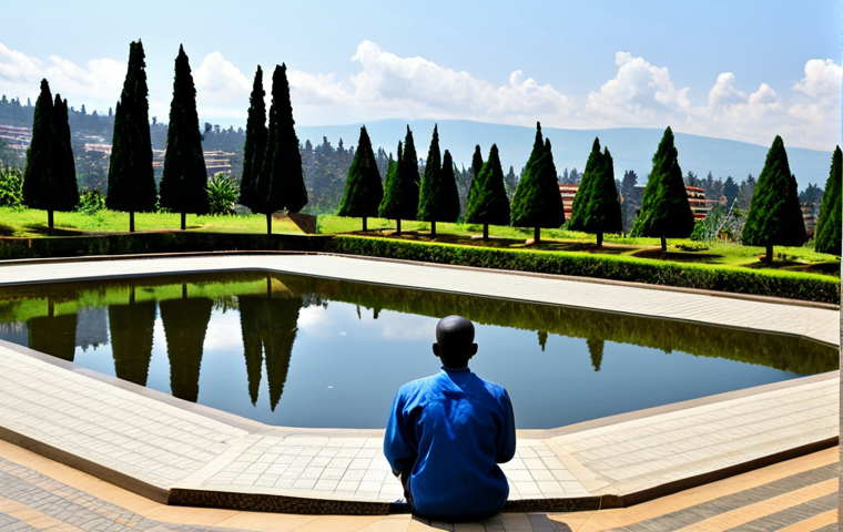 르완다에서의 로컬 투어 - **Rwandan Coffee Plantation:** Rolling hills of a coffee plantation in Rwanda, lush green coffee tre...