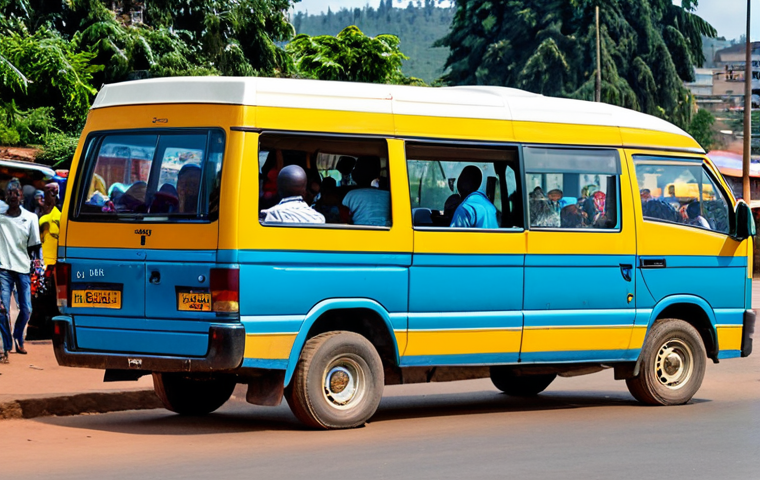 르완다의 대중 교통 노선 - Kigali Minibus Street Scene**

"A colorful minibus driving through a bustling street in Kigali, Rwan...