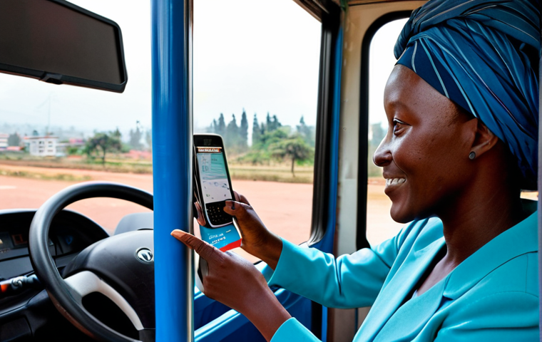 르완다의 대중 교통 노선 - Kigali Minibus Street Scene**

"A colorful minibus driving through a bustling street in Kigali, Rwan...