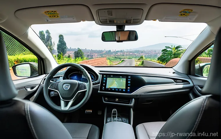 르완다에서의 대중교통 이용법 - **Modern Kigali Public Bus Interior**
    A wide-angle interior shot of a clean, well-lit, and moder...
