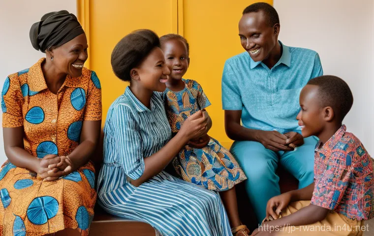 르완다의 공공 서비스 - A vibrant, optimistic scene in a modern Rwandan community center. A diverse group of Rwandan citizen...