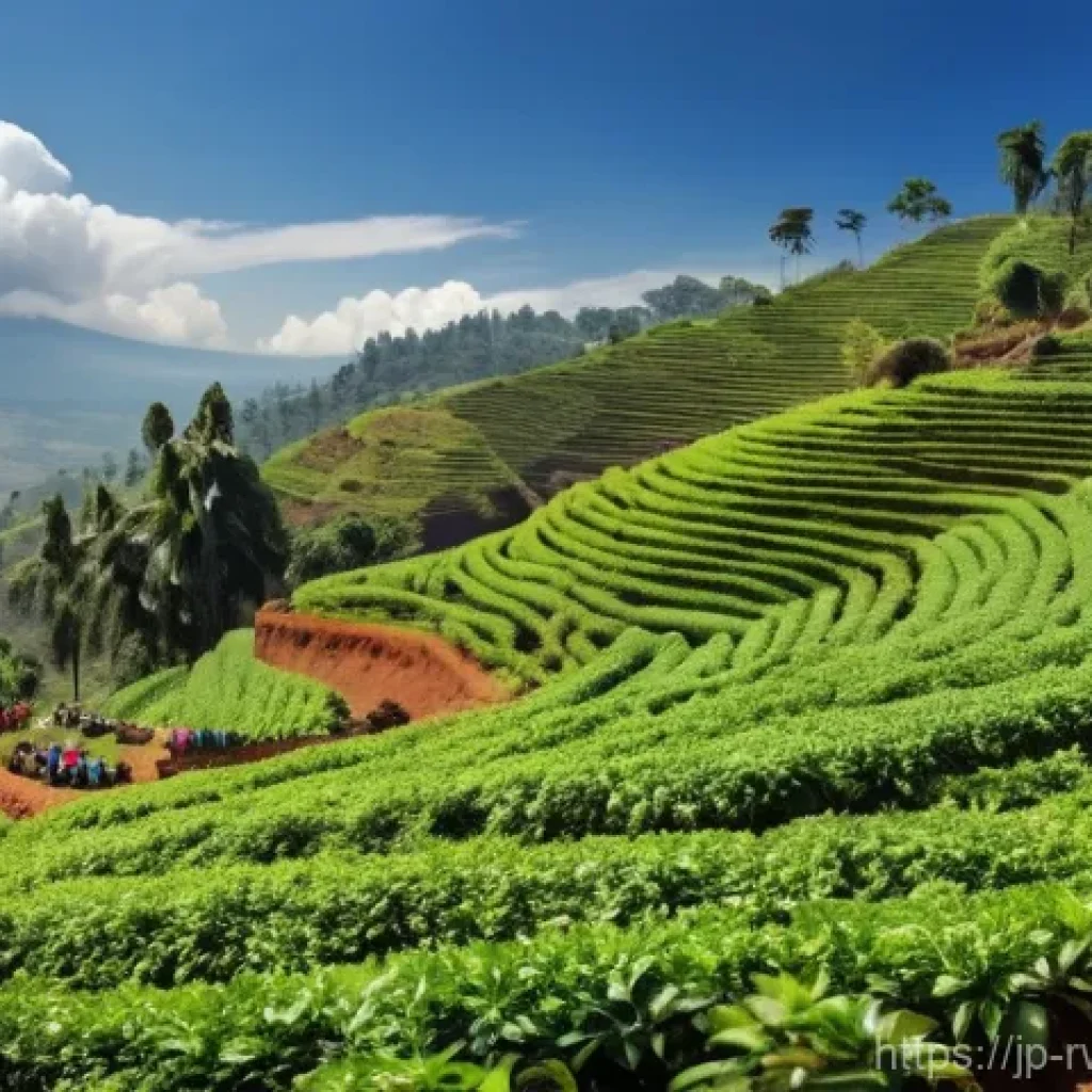 르완다 커피 생산지 투어 - A breathtaking panoramic view of Rwanda's "Land of a Thousand Hills." Lush, verdant coffee plantatio...