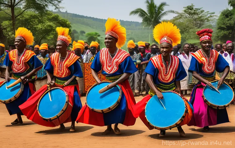 르완다 민속 음악 페스티벌 - Image Prompt 1: Dynamic Intore Dance Performance**