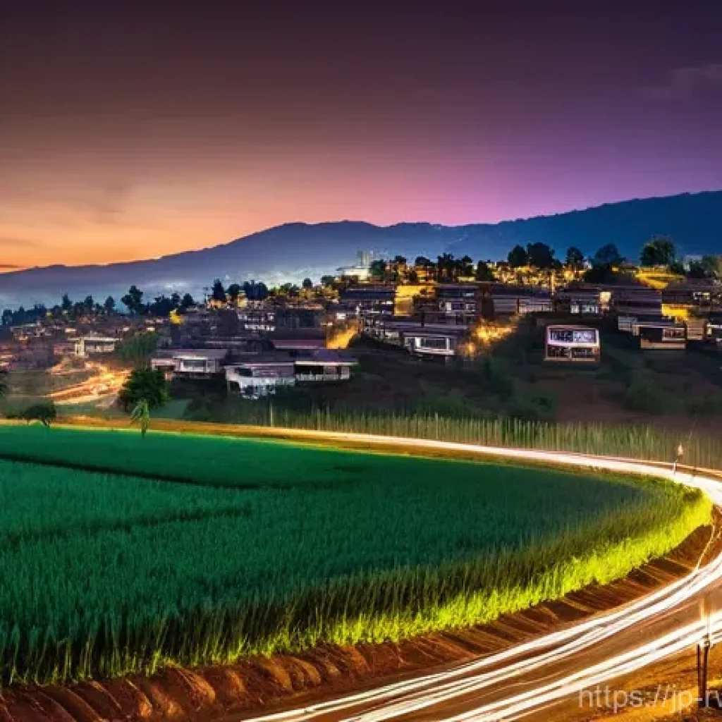 르완다의 전력 공급 현황 - **Prompt 1: Contrasting Rwandan Nights – Urban Brilliance and Rural Resilience**
"An aerial, spl...