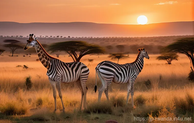 르완다의 주요 리조트 - **A majestic mountain gorilla sits peacefully amidst the dense, misty emerald rainforest of Rwanda's...