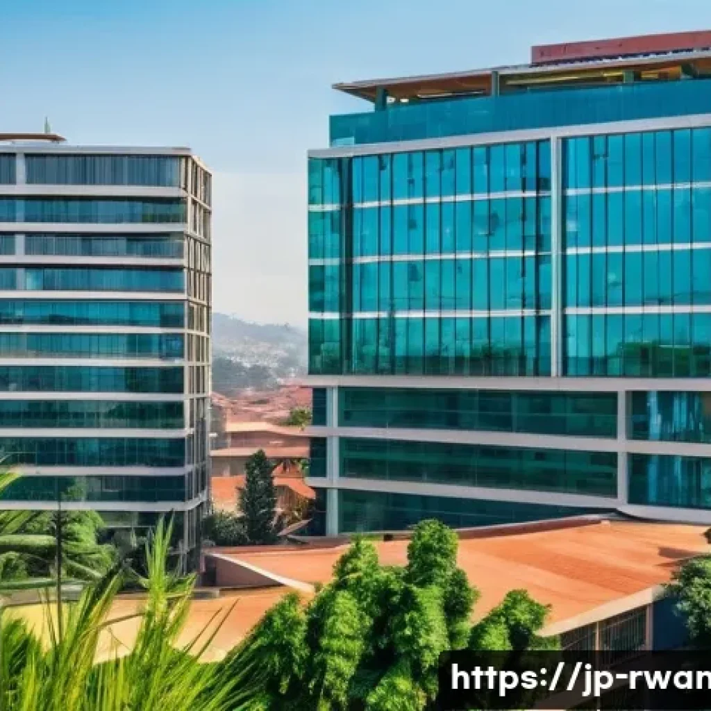 르완다의 주요 경제 지역 - A vibrant urban scene in Kigali, Rwanda, showcasing a bustling modern city center with sleek skyscra...