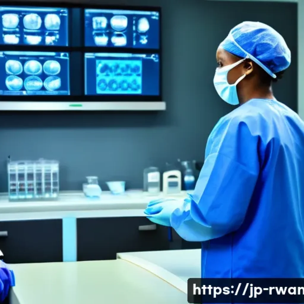 르완다의 주요 병원 - A modern national hospital in Kigali, Rwanda, showcasing a high-tech cardiology operating room with ...