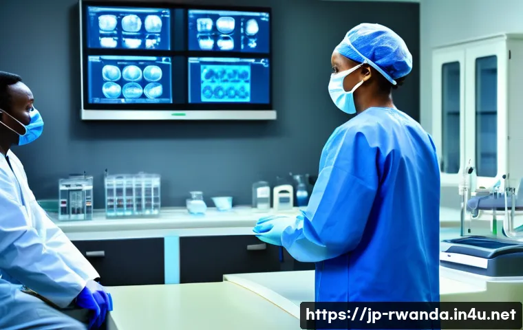 르완다의 주요 병원 - A modern national hospital in Kigali, Rwanda, showcasing a high-tech cardiology operating room with ...