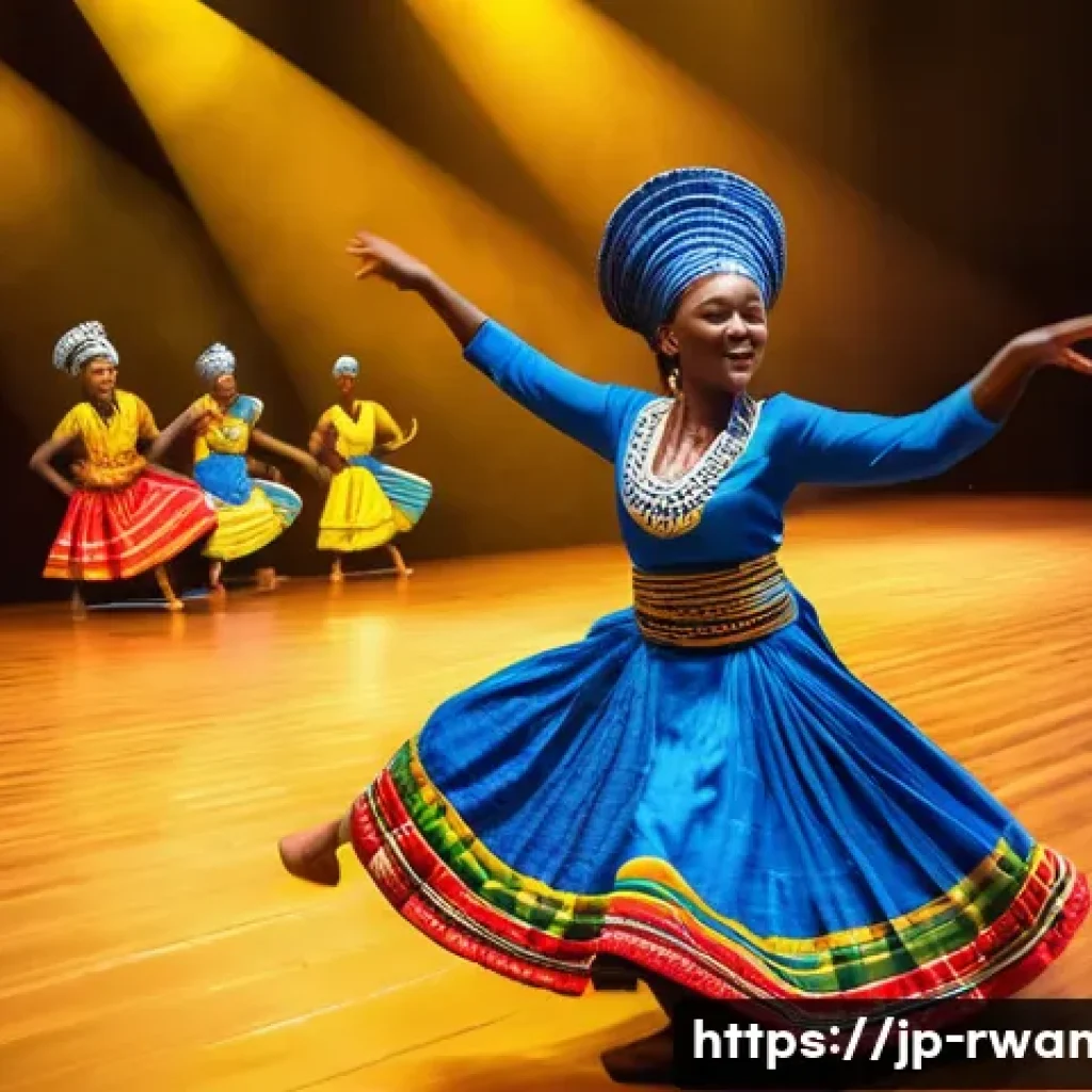 르완다 민속 춤의 주요 공연장 분석 - A vibrant indoor performance at Kigali International Convention Center showcasing traditional Rwanda...