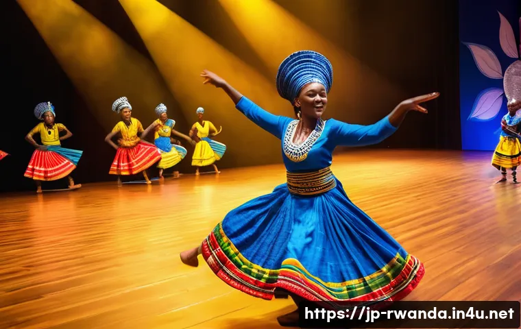 르완다 민속 춤의 주요 공연장 분석 - A vibrant indoor performance at Kigali International Convention Center showcasing traditional Rwanda...