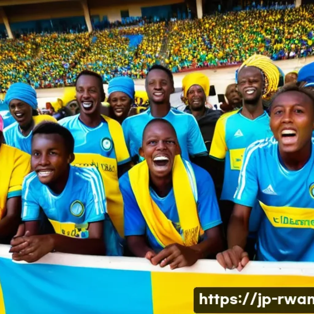 르완다의 주요 축구팀 - A vibrant scene inside a packed Rwandan soccer stadium in Kigali, featuring passionate local fans we...