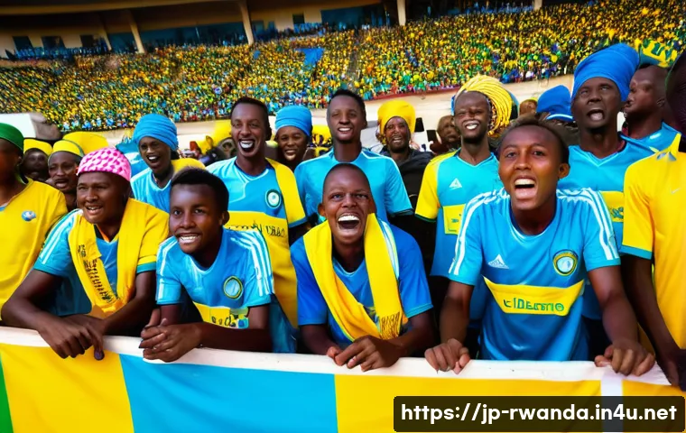르완다의 주요 축구팀 - A vibrant scene inside a packed Rwandan soccer stadium in Kigali, featuring passionate local fans we...