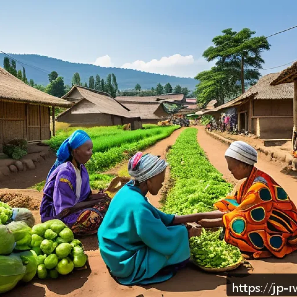 르완다에서의 지역 커뮤니티 경험 - A vibrant Rwandan rural community scene featuring multigenerational people collaborating outdoors du...