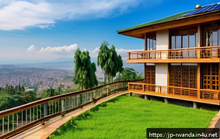 르완다의 주거 시설 - A vibrant urban scene in Kigali, Rwanda, showcasing a seamless blend of traditional and modern archi...
